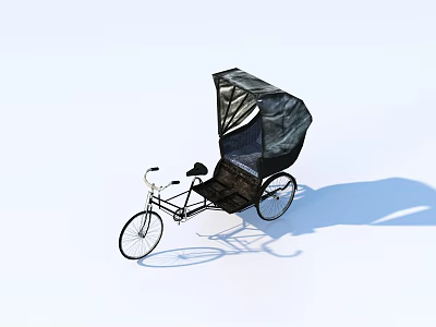 Vintage Bicycle Rickshaw With Black Canopy White Background And Shadow Detail 3d model