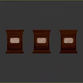 Three Classic Wooden Stools With Brass Decorative Panels And Dark Polished Tabletop Design