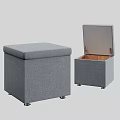 Gray Upholstered Storage Ottoman with Metal Legs and Open Storage Compartment Design