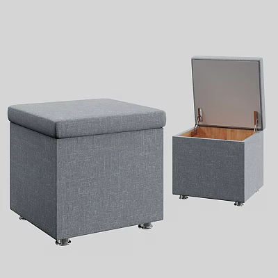 Gray Upholstered Storage Ottoman with Metal Legs and Open Storage Compartment Design 3d model