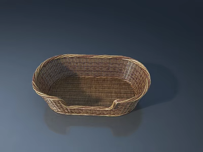 Elegant Oval Brown Wicker Basket Placed On Dark Background With Shadow 3d model
