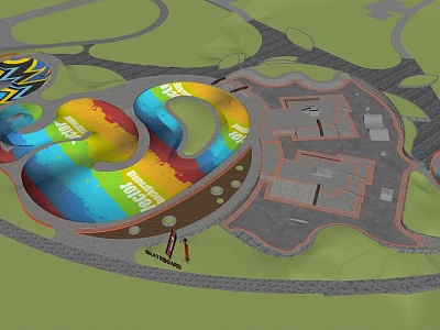 Colorful Circular Running Track Design In Urban Park With Green Surroundings And Pathways 3d model