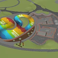 Colorful Circular Running Track Design In Urban Park With Green Surroundings And Pathways