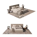 Modern Double Bed With Bedside Tables And Cozy Bedding On Soft Rug 3d model