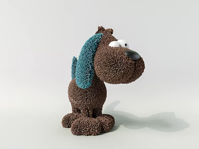 Brown Plush Toy Horse with Blue Mane and White Eyes Standing on White Background 3d model