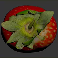 Juicy Red Strawberry With Fresh Green Leaves On Shiny Dark Background