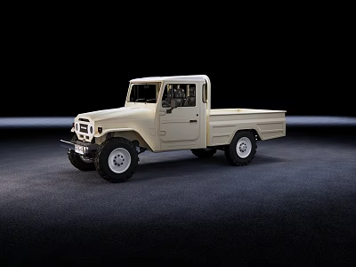 Cream Colored Single Cab Pickup Truck On Black Background And Dark Floor 3d model