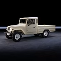 Cream Colored Single Cab Pickup Truck On Black Background And Dark Floor