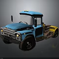 Vintage Blue and Yellow Truck with Weathered Exterior and Classic Design Features