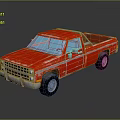 Red Classic Pickup Truck With Blue Windows Shiny Exterior And Dark Background Reflection