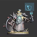 Fantasy Dwarf Warrior with Blue Beard Shield Axe Small Creature Companion Magic Blue Light Symbol