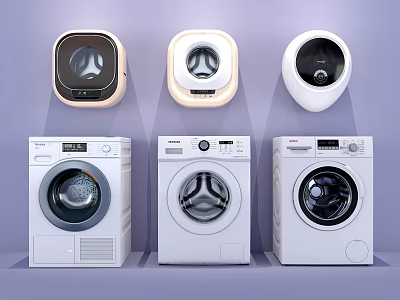 Different Types Of Modern Washing Machines With White Exterior And Sleek Design 3d model