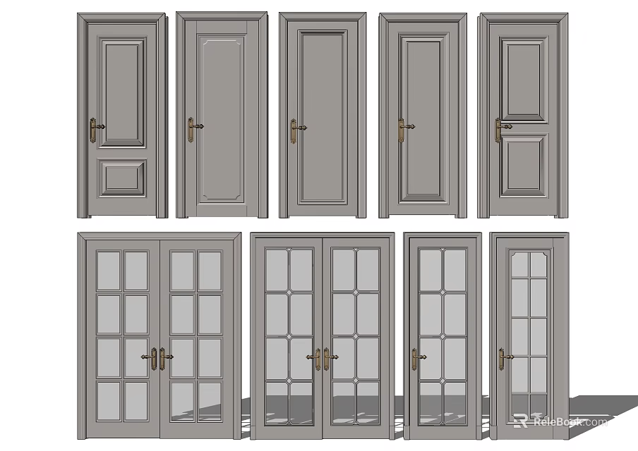 Various Design Interior Hinged Doors with Glass Panels and Wooden Frames 3d model