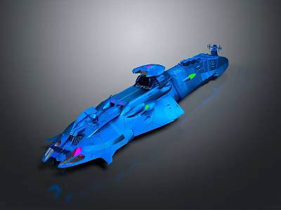 Futuristic Blue Spacecraft Model With Neon Lights And Streamlined Structure For Space Exploration 3d model