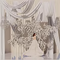 Elegant Photo Check In Spot With Bride White Drapes Floral Decor And Crystal Chandeliers