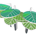 Leaf Shaped Green Canopies Modern Outdoor Structure With Metal Frames And Multiple Units 3d model