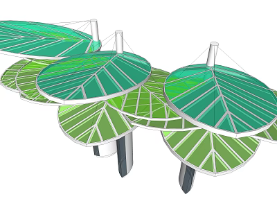 Leaf Shaped Green Canopies Modern Outdoor Structure With Metal Frames And Multiple Units 3d model