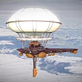 Large White Envelope Airship Flying High Above Clouds With Propellers And Cabin 3d model