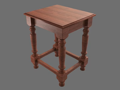 Classic Wooden Side Table With Square Top Carved Legs And Cross Support Base 3d model