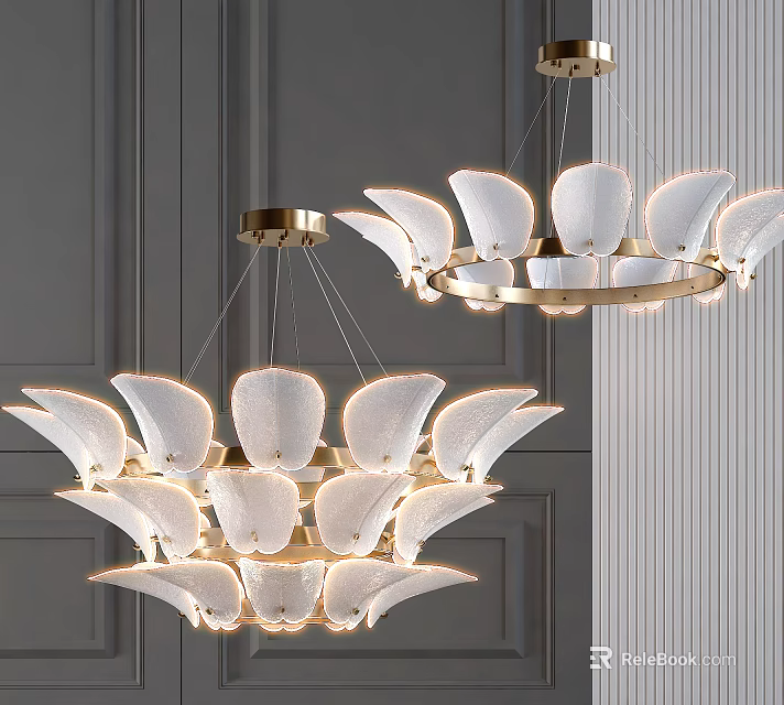 Modern Crystal Chandelier With Petal-shaped Shades And Golden Frame Design 3d model 