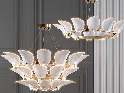 Modern Crystal Chandelier With Petal-shaped Shades And Golden Frame Design 3d model