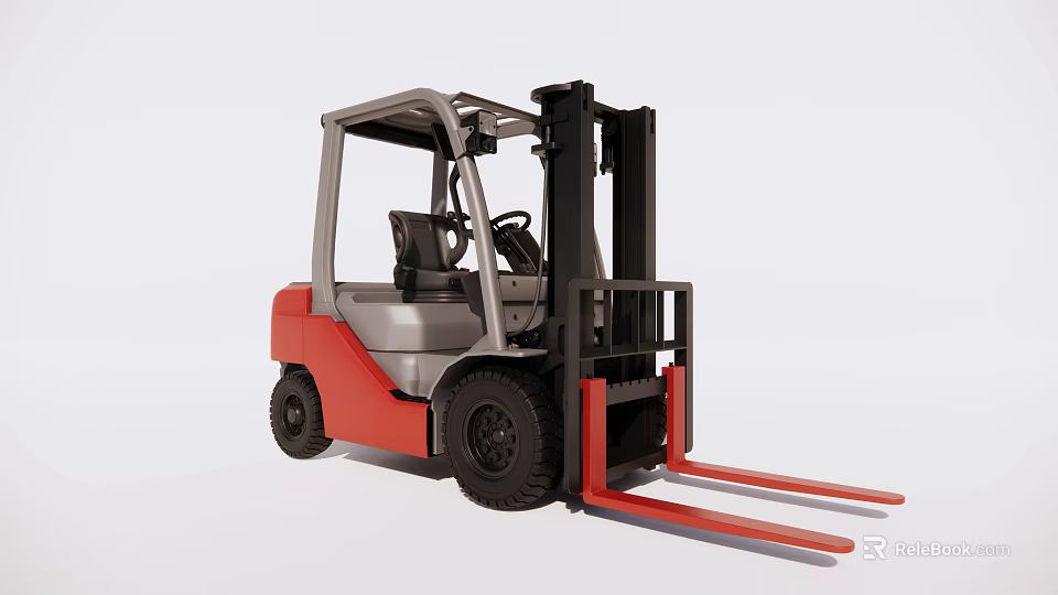 Red And Gray Industrial Forklift Heavy Duty Material Handling Equipment With Lifting Forks 3d model 