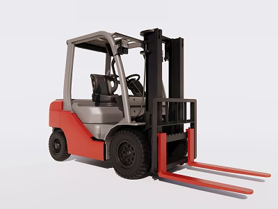 Red And Gray Industrial Forklift Heavy Duty Material Handling Equipment With Lifting Forks 3d model