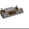 Modern Light Gray Sofa And Coffee Table Set With Wooden Armchairs Side Tables And Lamps