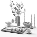 Modern food table accessories combination 3d model
