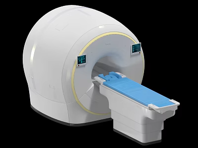 Advanced Medical Equipment MRI Scanner With White Exterior Blue Examination Table And Display Screens 3d model