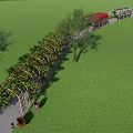 Scenic Garden Pathway With Pergolas Vines And Green Lawn Surroundings