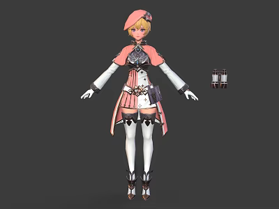 Stylish Female Fantasy Character In Pink White Outfit With Small Companion Creature And Ornate Details 3d model