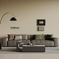 Living Room Sofa Coffee Table Set With Brown Chair Floor Lamp Wall Art Green Plant