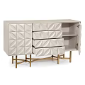 Elegant Modern Entryway Console Cabinet With Beige Geometric Doors And Golden Legs