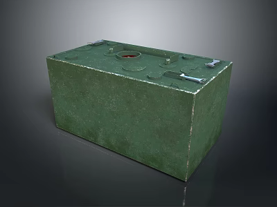 Military Green Cube Shaped Weapon With Central Opening And Metal Components 3d model
