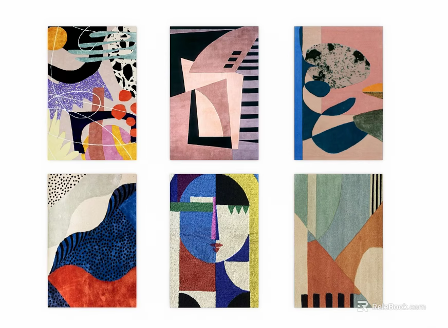 Square Rugs With Abstract Geometric Patterns In Various Colorful Designs Collection 3d model