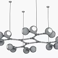 Modern Branch Like Chandelier With Transparent Glass Globes And Black Gold Metal Frame