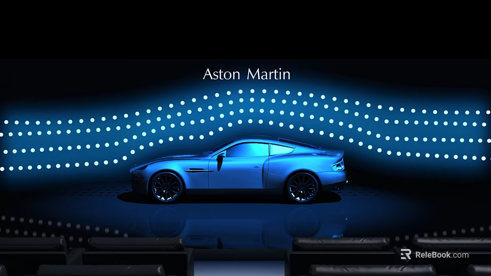 Aston Martin Sleek Sports Car Display With Blue Lighting And Dot Pattern 3d model 