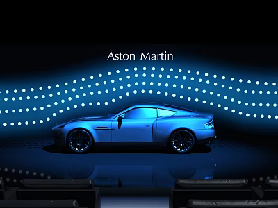 Aston Martin Sleek Sports Car Display With Blue Lighting And Dot Pattern 3d model