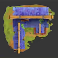 Cute Cartoon Barn Scene With Broken Wooden Roof Green Leaves And Hay Bales