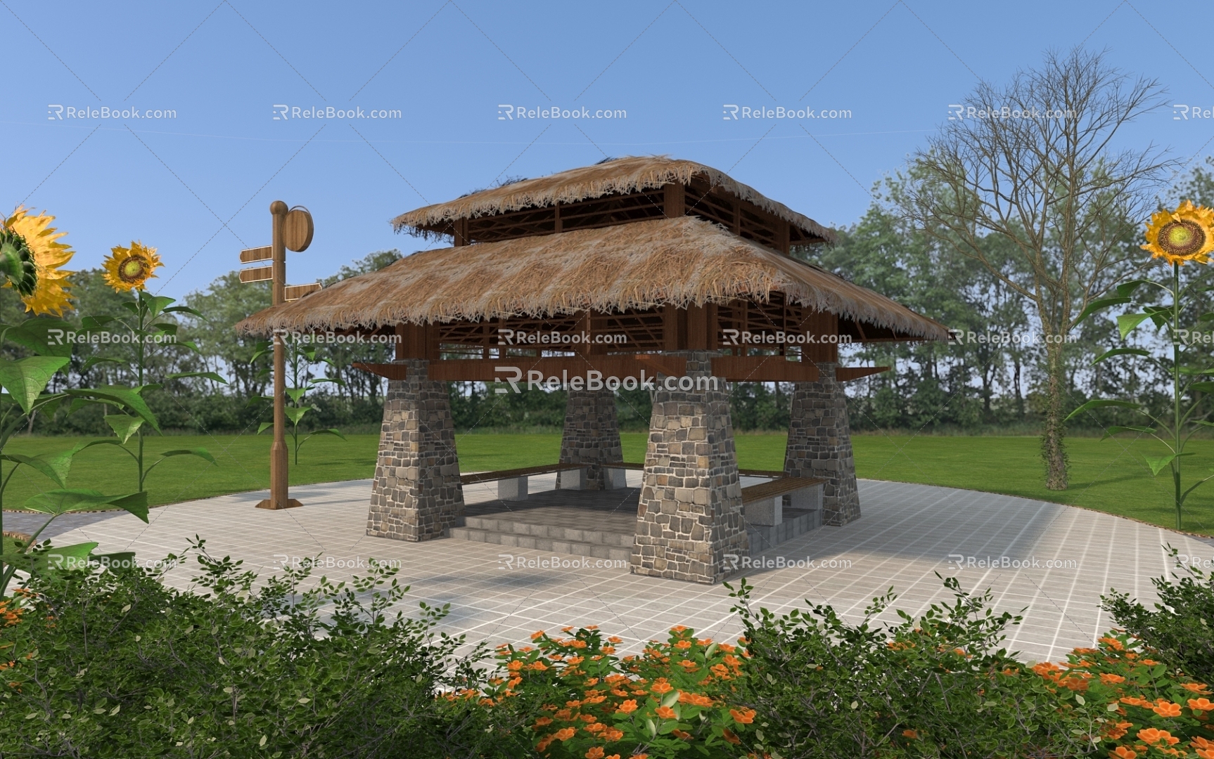 Park pavilion, rest pavilion, pavilion, Chinese pavilion, retro pavilion, national style pavilion, rest stool, park sign 3d model