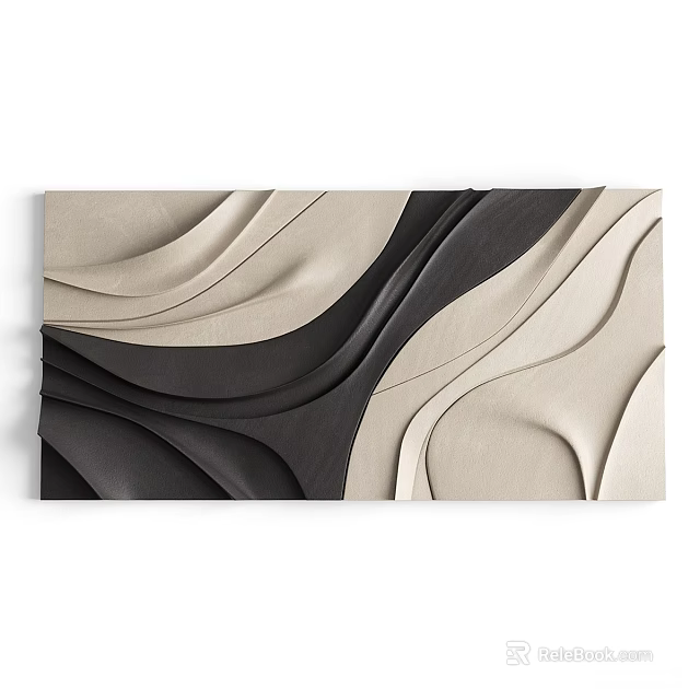 Abstract Painting With Wavy Beige And Black Textured Relief Design 3d model