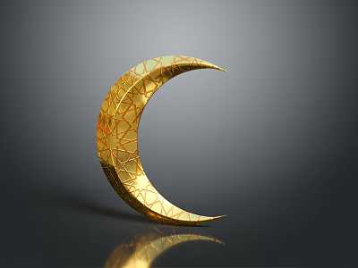 Golden Crescent Shaped Daily Necessity with Geometric Hollow Patterns and Shiny Reflection 3d model