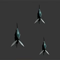 Three Turquoise Fish With White Stripes Swimming On Dark Background With Reflections