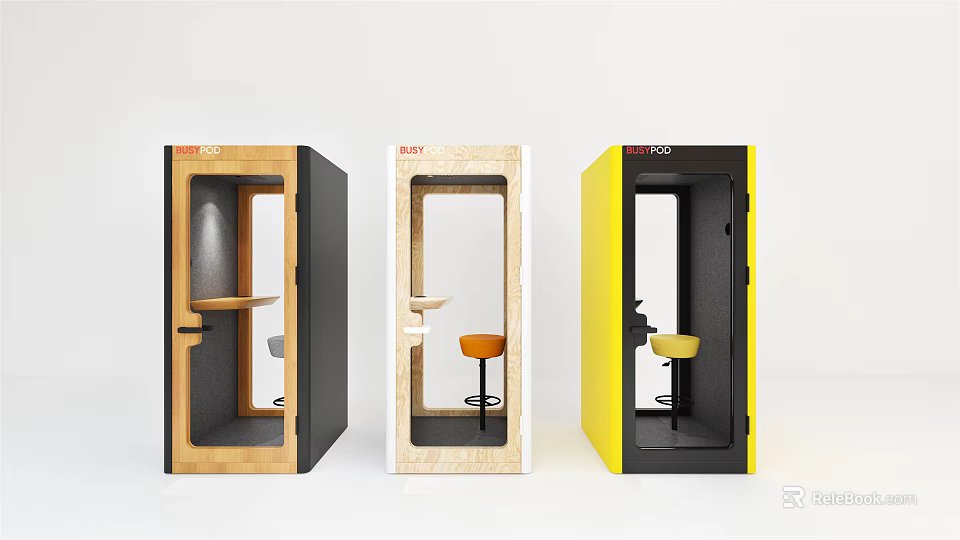 Public Facility Soundproof Booths In Various Colors With Stool And Table Inside 3d model 
