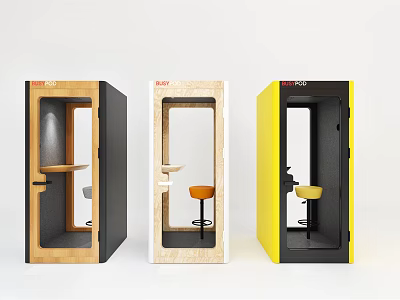Public Facility Soundproof Booths In Various Colors With Stool And Table Inside 3d model