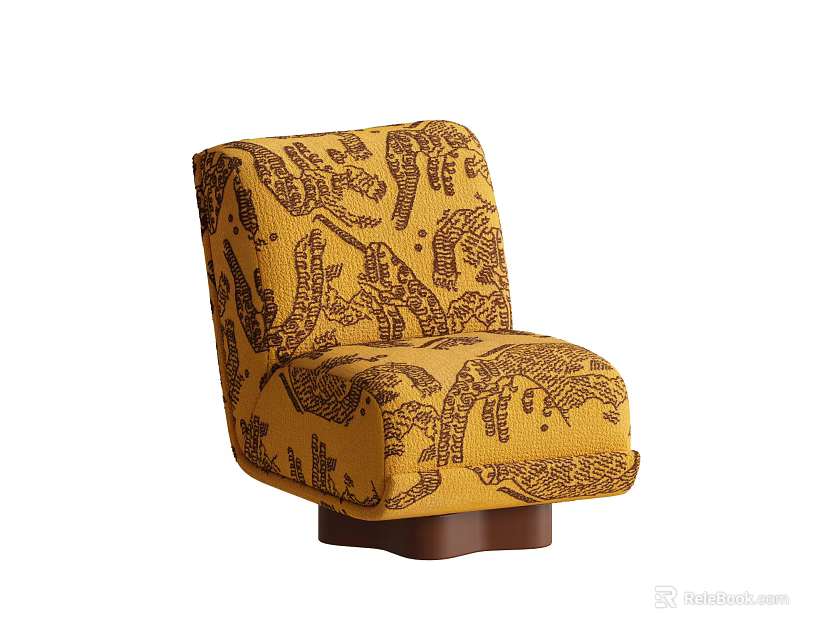 Stylish Yellow Single Sofa With Abstract Brown Patterns And Brown Base 3d model