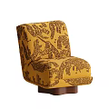 Stylish Yellow Single Sofa With Abstract Brown Patterns And Brown Base 3d model