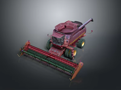 Red Combine Harvester Agricultural Machinery With Cutting Platform Grain Auger And Large Wheels 3d model