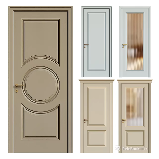 Stylish Swing Door Designs With Beige Light Blue Colors And Glass Panel Details 3d model 